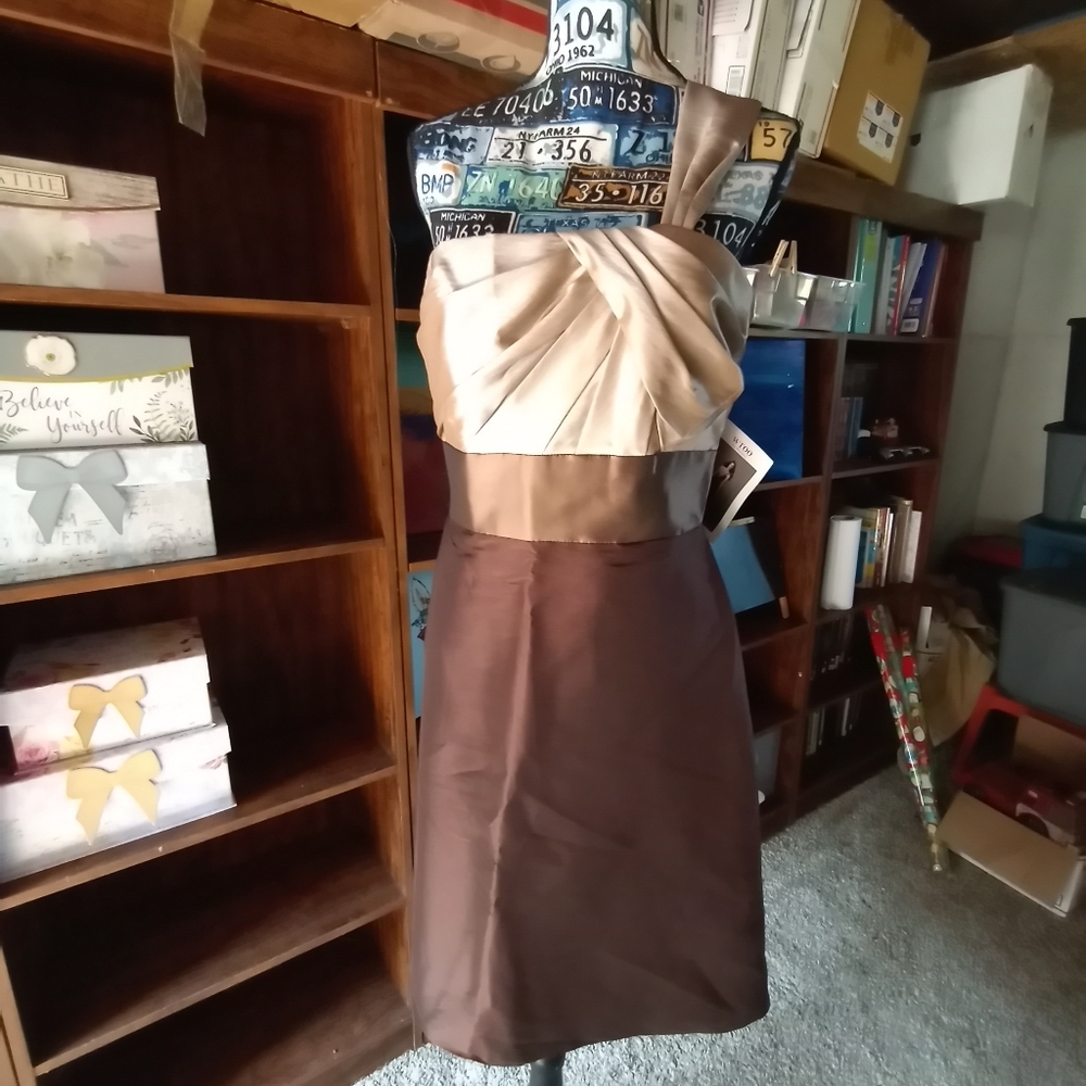 Wtoo One Shoulder Dress in Beige and Brown